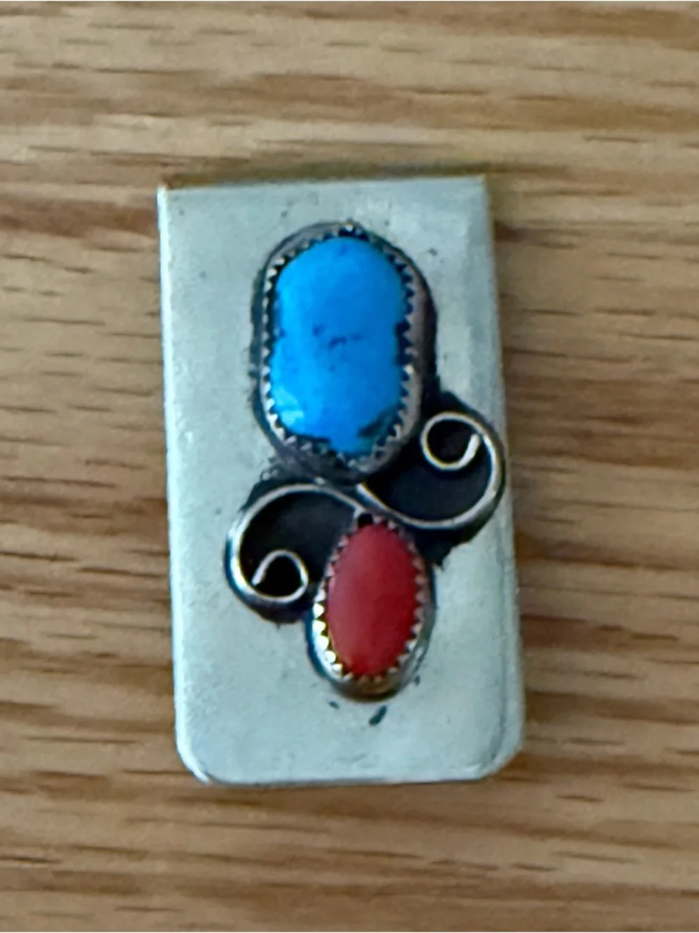 Vintage Southwestern Turquoise and Coral Stone Money Clip